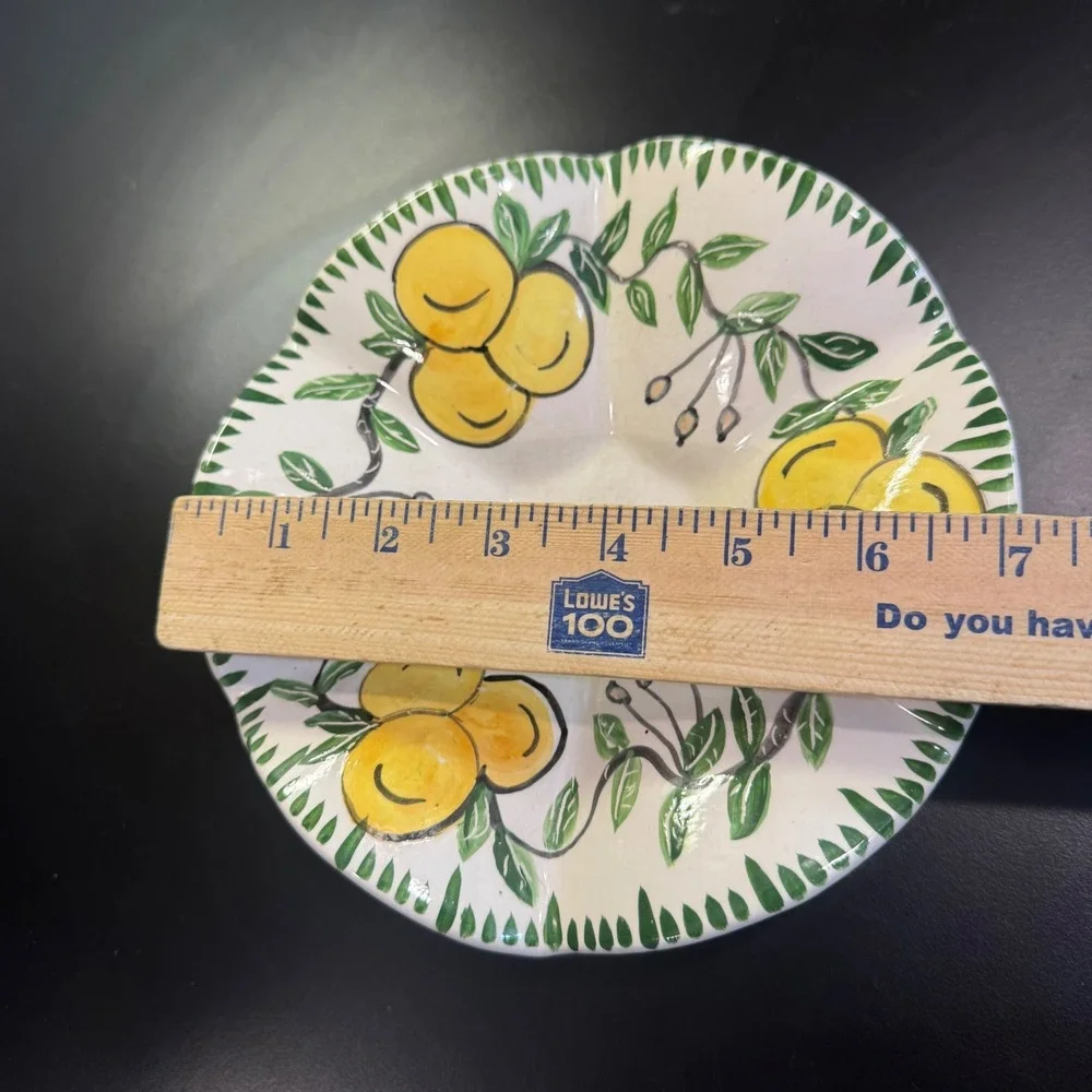 Chalet Suzanne Pedestal Bowl Home Decor 6.5in White Yellow Hand Painted Lemons
